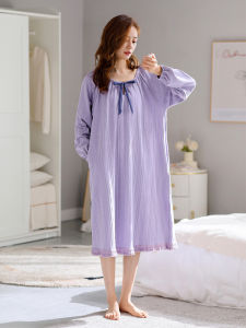 JIALEFEN | Spring Autumn Cotton Long Sleeve Dress Nightgown