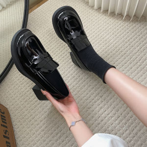 Giày Cao Gót Đế Dày Màu Đen Mary Janes Cho Nữ Mùa Xuân 2025 Phong Cách Mới Giày Lười Cổ Điển Anh Quốc Giày Đơn