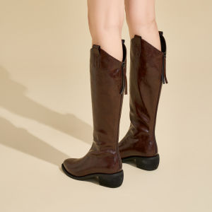 Josiny | Black Pointed Toe Knee High Boots Fur Lined Winter Style