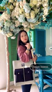 (COD in AJA) Tas Totebag Ukuran Sedang Semi kain Metro Wanita Awet Kuat Totebag Elegan Hitam Gelap