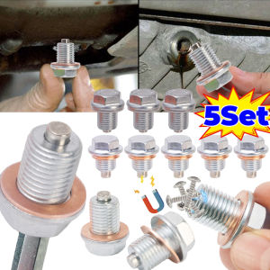5Set Magnetic Extended Oil Drain Screw Gasket M14 Car Engine Oil Pan Oil Drain Plug Set Auto Replacement Parts For Honda Volkswagen