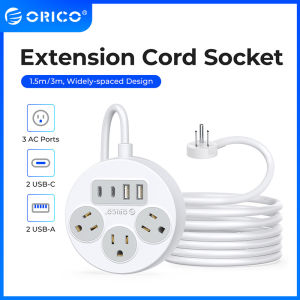 ORICO Steker Pipih 5ft ฟูตสาย 2 ประตู USB-C ไม่มีการป้องกันไฟกระชากสำหรับโมเดลเรือเดินทางบ้าน ขนาด 5ft