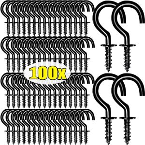 100Pcs Metal Screw Hook Wall Mount Iron Screw-in Hanging String Light Plants Holder Ceiling Hooks Cabinet Keys Cup Hanger