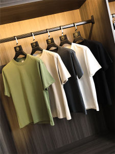 Silky Touch! Liquid Ammonia Treatment/Basic Base Shirt! Summer Men Pure Color round Neck Breathable Plaid Short Sleeved T-shirt