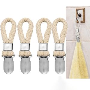 1/4PCS Bathroom Towel Clips Braided Multipurpose Cloth Hanger Bathroom Cotton Loop Towel Clip  Metal Clamp Kitchen Home Storage