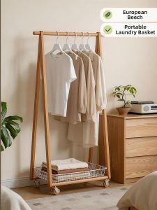 Mobile Wood Coat Rack Storage