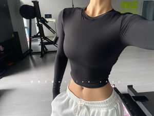 Áo Tập Yoga Dài Tay Bó Sát Thấm Hút Mồ Hôi Thể Dục Pilates Thể Thao Làm Thon Gọn Áo Chạy Bộ Tôn Dáng Áo Lót Mặc Ngoài Trời Mùa Thu