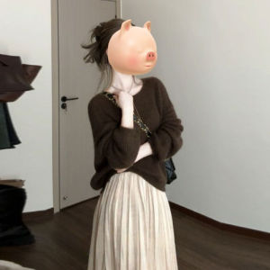 Bộ đồ hai mảnh CHANGTONG áo len dệt kim kèm chân váy cotton mùa xuân 2024