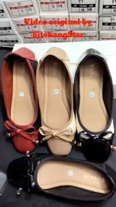 Sepatu Flat Wanita Motif Pita Hitam Busa Anti Slip Nyaman