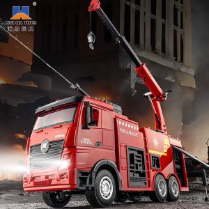 HUINA 1362 1:18 9CH 2.4GHz RC Fire Rescue Truck with Water Spray LED Lights and Lifting Boom Hook