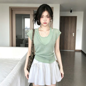 CHOEFULYN | Gray Layered Hollow Out Hang Neck Tshirt