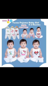 6 Pairs Terno Pajama Sleepwear Clothing Set for Girls Newborn Pure Cotton Non Faded Prints 0 to 3 Months