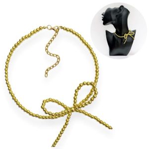 Renie Bow Metalic Beads Necklace Bowknot Pita Ribbon Kalung Metalik Manik Choker