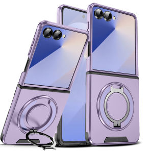 szhaiyu | Rugged Heavy Armor Ring Phone Case for Samsung Galaxy Z Flip 8 7 6 Flip7FE Magnetic Rotable Bracket Shockproof Protection Cover