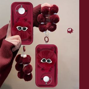 Phone Case Honor X9C Smart Honor X9b X9a X9 5G Casing Red Plush Coal Ball Couple with Pearl Plush Wristband Lens Protection Soft Back Cover 2025