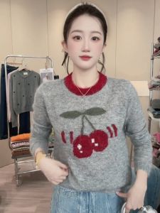 YUFUQING | Gray Round Neck Long Sleeve Knitted Sweater Womens Loose Slimming Fashionable Early Autumn New Style Commute Wind Korean Version