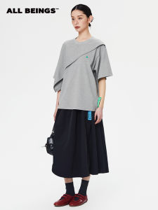 Lightweight Summer New Design Embroidered Small Label Asymmetric Square Scarf Womens T-shirt Cotton 100% round Neck Short Sleeve