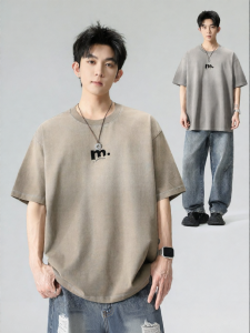 Wood soon | Gradient Lettering Flocking Design Loose Round Neck T-Shirt