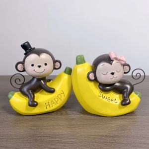 Creative Monkey Figurine TV Stand Childrens Room Cute Home Decor Couple Gift Healing Cartoon Small Ornament Synthetic Resin
