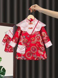 ชุดเดรสเด็กผู้หญิง ชุดฮั่นหนิง ชุดราตรี สีแดง วันเกิดเด็ก 1 ปี เดรสยาวทรงเอ ผ้าโพลีเอสเตอร์ ฤดูใบไม้ผลิและฤดูใบไม้ร่วง