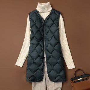 Autumn Winter Lightweight down Vest Womens Mid-Length V-Neck Sport Vest Warm Inner Wear Shoulder Pad Polyester Nylon Filling