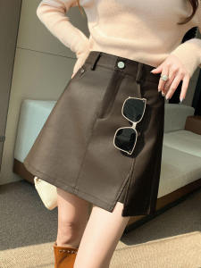 High Waist A-Line Mini Skirt for Women Spring Autumn Fashion Design Open Side Anti-Light Short Skirts Korean Style