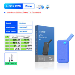 ORICO 2TB Portable SSD Up to 2000MB/s USB 3.2 Gen 2x2 Ultra-Mini Compact with 2 in 1 USB C Cable External Solid State Drive