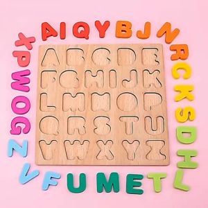 Mainan edukasi anak puzzle kayu huruf belajar alphabet ABC warna warni