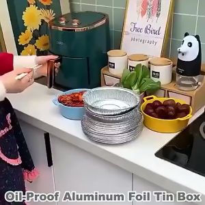 Stock 50Pcs aluminium foil baking tray Air Fryer ATin foil tray Round Tin Foil Pans For Baking Roasting Barbecue