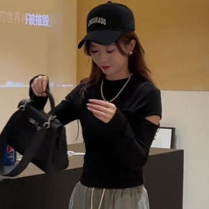 Wine Red Half Turtleneck Cut Out Tops Womens Spring and Autumn New Arrival Minimalist Silm Slimming Inner Niche Style Bottoming Shirt