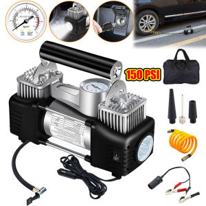 [ คืนสินค้าได้ภายใน 7. วัน]  12V สองกระบอกยาง Inflator 150PSI ไฟฟ้ารถยนต์ยาง Inflator เครื่องอัดอากาศแบบพกพาปั๊มลมแบบพกพา Dual Use