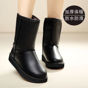 Womens Thick Bottom Snow Boots Winter Warm Waterproof Non-Slip Mid-Calf Cotton Shoes Fleece Lined Casual Style round Toe
