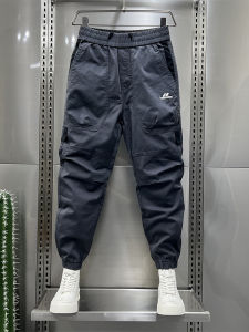 New 2024 Mens Embroidered Workwear Casual Pants Loose Elastic Waist Cuffed Harlan Pure Color Slim Fit Spring Autumn Korean Style