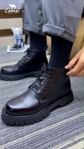 Casual High Top Men's Shoes: Anti-Slip & Wear-Resistant Thick Soled Motorcycle Martin Boots