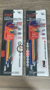 Bộ Lục Giác Top 9 Cây Đủ Màu Đầu Bi Hệ Mét 1.5-10mm Đầu Bông Hoa Thị T10-T50 Thép C60 Cao Cấp