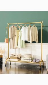 ราวแขวนผ้า ราวตากผ้า ราวแขวนเสื้อผ้าพร้อมชั้นวาง โครงเหล็ก ดีไซน์ทรงหูแมว สไตล์มินิมอลกันผ้าไหล่หล่น ตะขอแขวน พร้อมส่ง DF