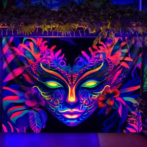 VIKAMA Halloween Ảo Giác Hoa Mặt Nạ Xanh Neon Hoa Thảm Cho Phòng Khách Góc Âm Nhạc Trang Trí Phòng Tiệc Polyester