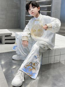 New Chinese Style Toddler Boy Hanfu Costume Loose Performance Outfit Button Detail Spring Autumn Wear Comfortable Polyester