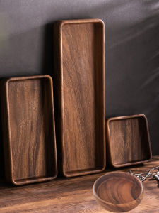 Chinese Style Walnut Wood Plate Deep Groove Solid Wood Snack Cake Plate Square round Home Use Stackable Personal Tea Plate