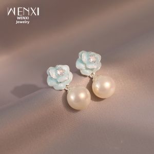 WENXI | Enamel Blue Small Rose Earrings