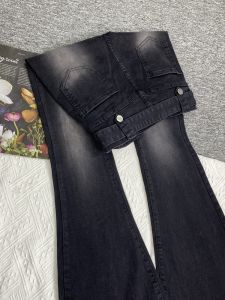 กางเกงยีนส์ทรงขาบานเอวสูงสำหรับผู้หญิง กางเกงขายาวทรงหลวมสีดำ ทรงสลิมฟิต ทรงลำลอง ฤดูใบไม้ร่วง 2025 กางเกงขายาวทรงข้างเดียว