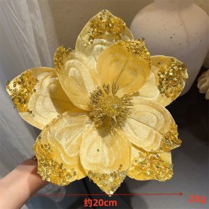 [Youyier] Christmas Artificial with Beads Magnolia Gold Powder Sequin Decorative Christmas Tree Garland Accessories