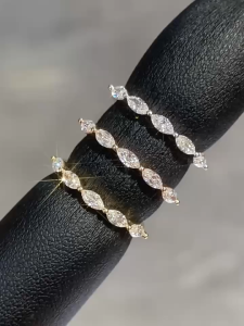 QUEENSUN 18K Exquisite  white gold wedding ring round Lab Grown Diamond womens diamond engagement ring with Marquise design马眼排钻戒指