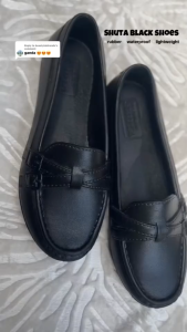 Womens Fashionable Round-Toe Black Shoes Non-Slip Waterproof Rubber Slip-On Shoes for Work Classic Design Comfortable Fit Versatile Style 075523