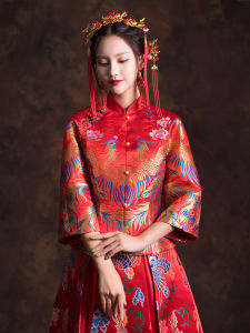 NinaDing New 2025 Red Dragon And Phoenix Slimming Wedding Dress for Bride Return Home Ceremony Evening Gown Cheongsam Wedding Dress