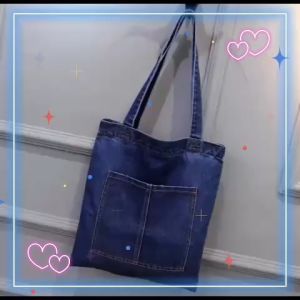 กระเป๋าผ้ายีนส์ กระเป๋าโท้ท กระเป๋าสะพายไหล่ผ้ายีนส์ของผู้หญิง กระเป๋าลำลองความจุขนาดใหญ่สไตล์เกาหลี กระเป๋าถือ tote bag