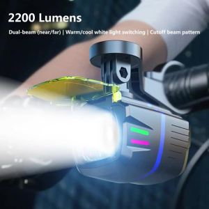 Bike Ligh Wireless Remote 2200 Lumens Lifting Front Head Lamp MTB Road Cycling Cut Off Line Headlights Bicycle Accessories