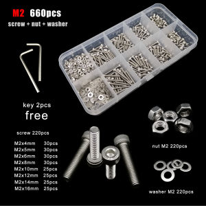 1 box M2 M2.5 M3 M4 M5 M6  DIN912 304 Stainless Steel Allen Hexagon Hex Socket Cap Head Screw Bolt Nut Washer Set Kit Box