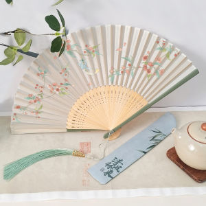Portable Folding Fan Ancient Chinese Style Womens Summer Freshness Flag Dress Hanfu Fan Traditional Artistry Handmade Bamboo