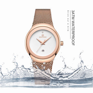 NAVIFORCE Watch for Women Waterproof Original Elegant Korean Style Rose Gold Stainless Steel Casual Fashion Diamond Small Dial Calendar Luminous NF5004